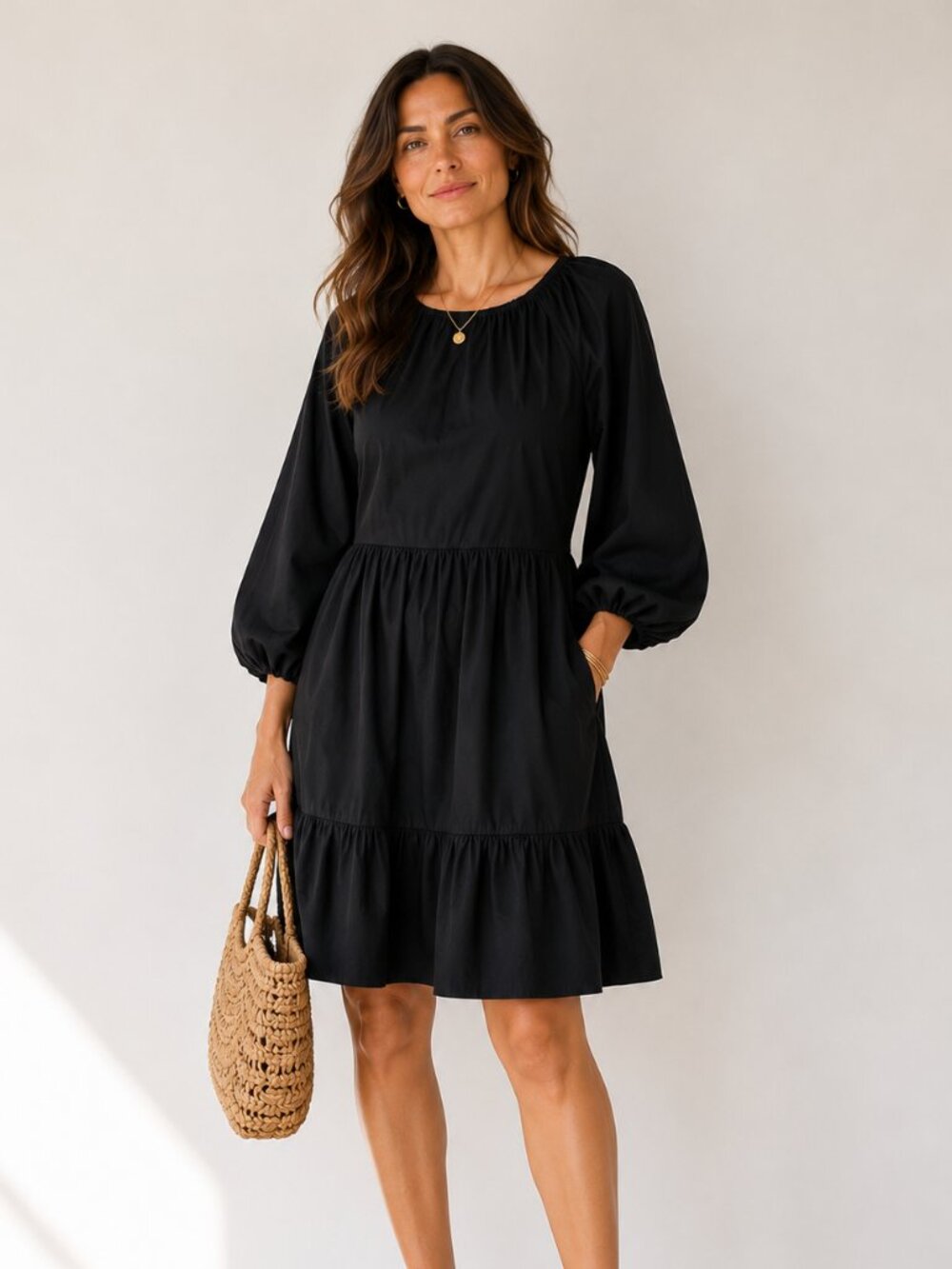NWT Chico’s Poplin Balloon Sleeve Dress | Black | Size 8 (Chico's 1)